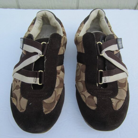 Coach Paddy Signature Monogram Brown Canvas Suede Sneakers Women’s Size 8.5‎ - Picture 1 of 15